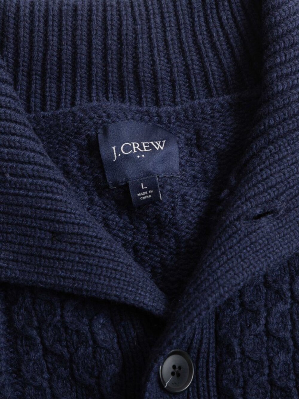 J.Crew Lambswool Blend Cable Knit Cardigan Sweater Men L Navy Blue Shawl - Picture 2 of 5
